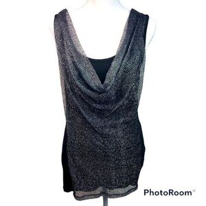 CYNTHIA ROWLEY Black/silver shimmer tank top Size M